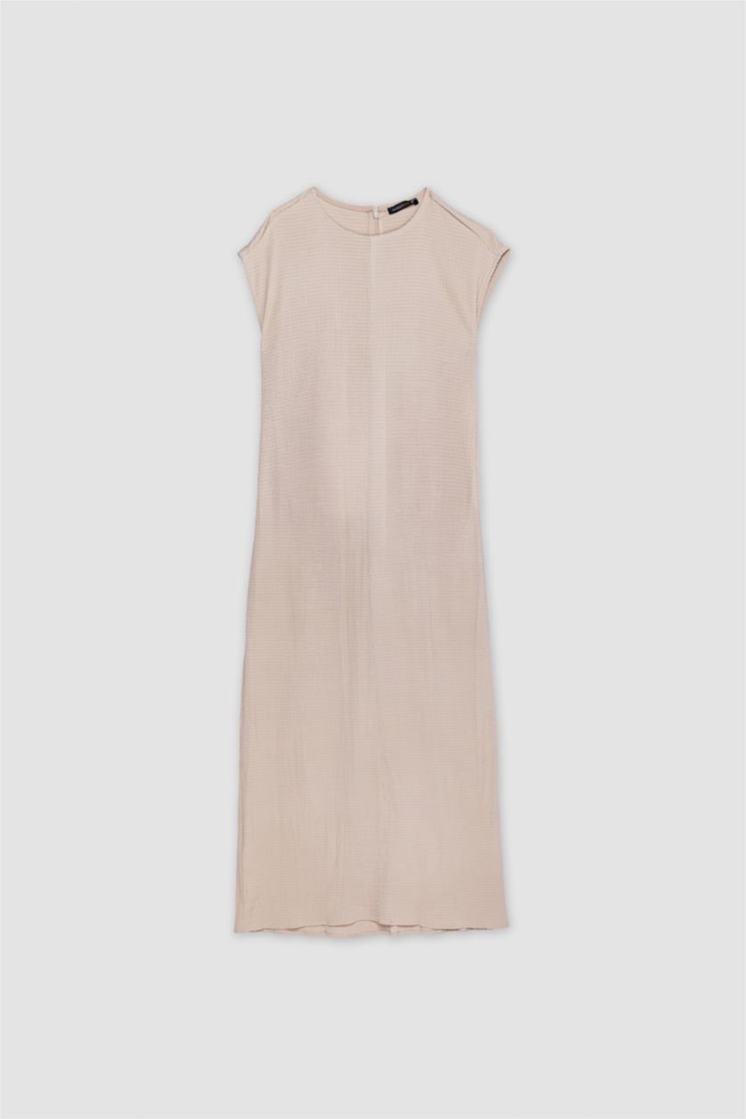 WOMAN Beige A Cut Crew Neck Sleeveless Dress