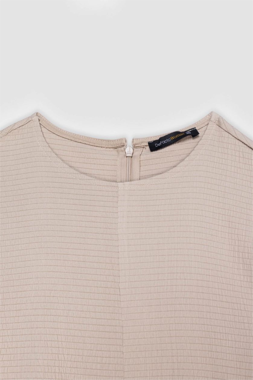 WOMAN Beige A Cut Crew Neck Sleeveless Dress