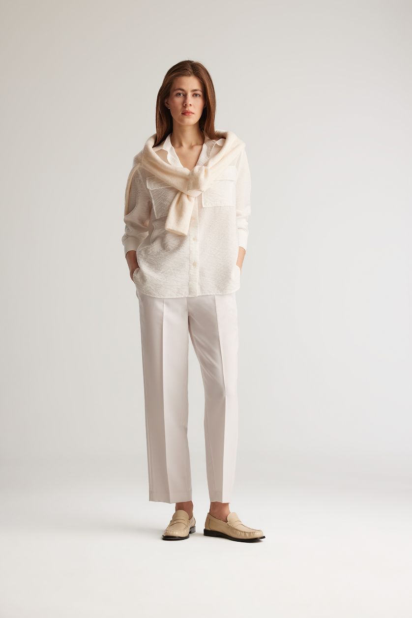 نساء بيج فاتح قميص كم طويل قصة عادية بياقة قميص