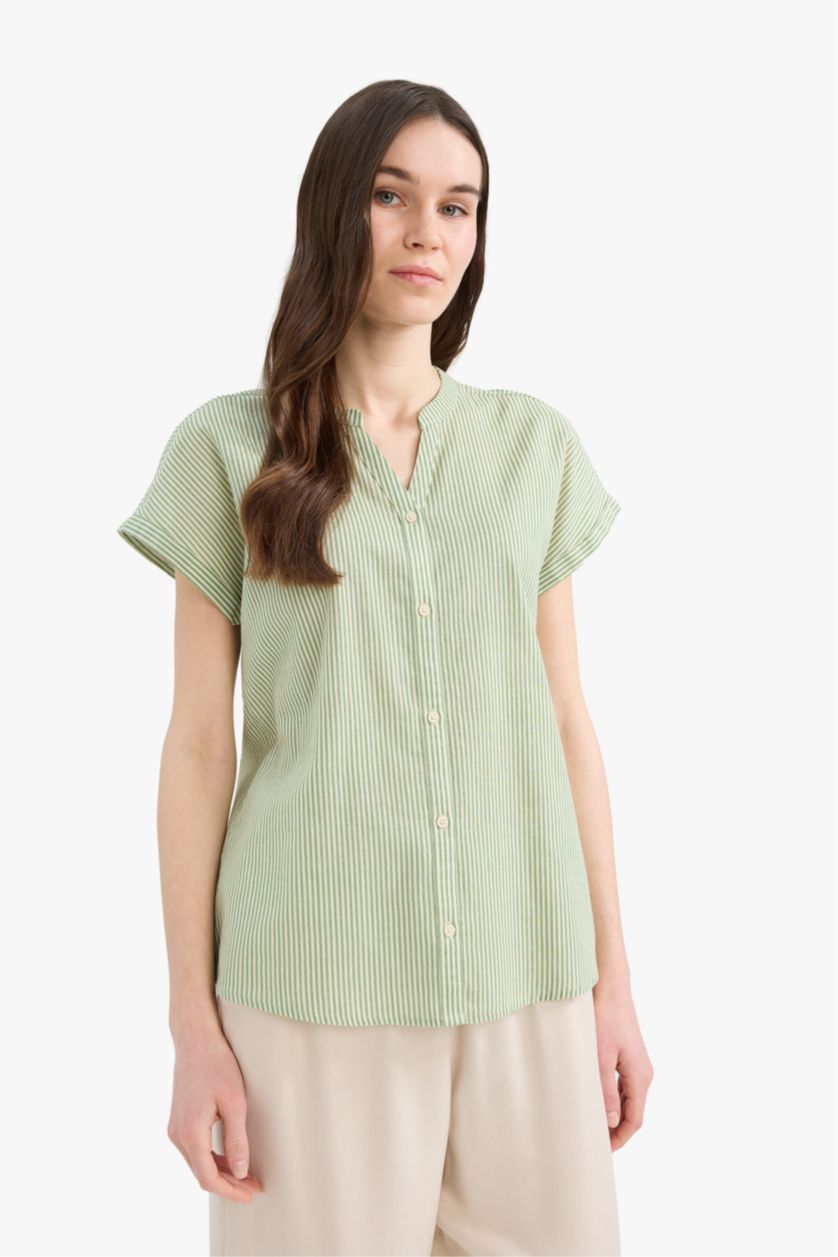 WOMAN Green Regular Fit Crew Neck Short Sleeve Shirt