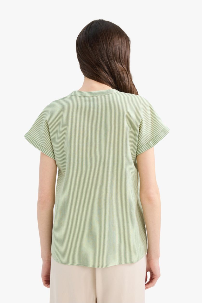 WOMAN Green Regular Fit Crew Neck Short Sleeve Shirt