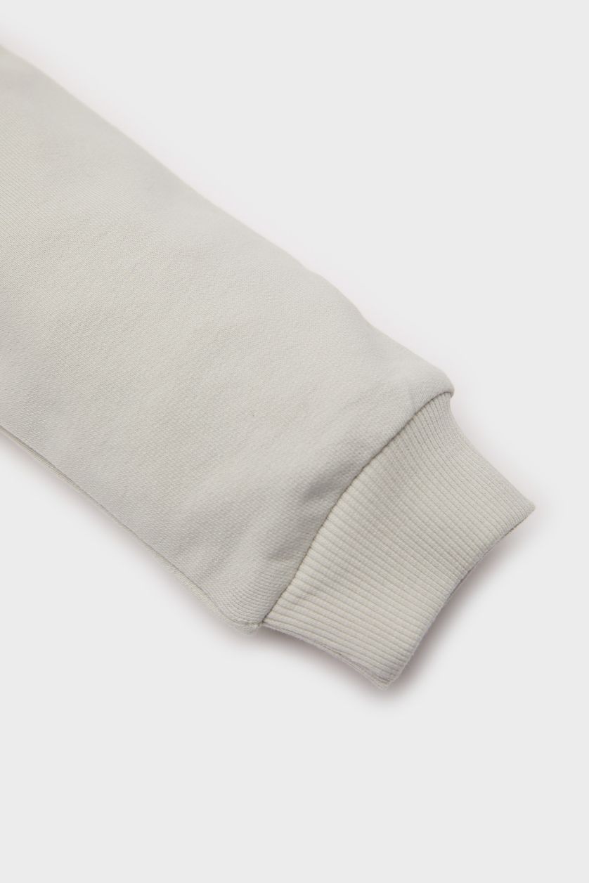 Erkek Bebek Açık Gri Bisiklet Yaka Baskılı Sweatshirt Erkek Bebek