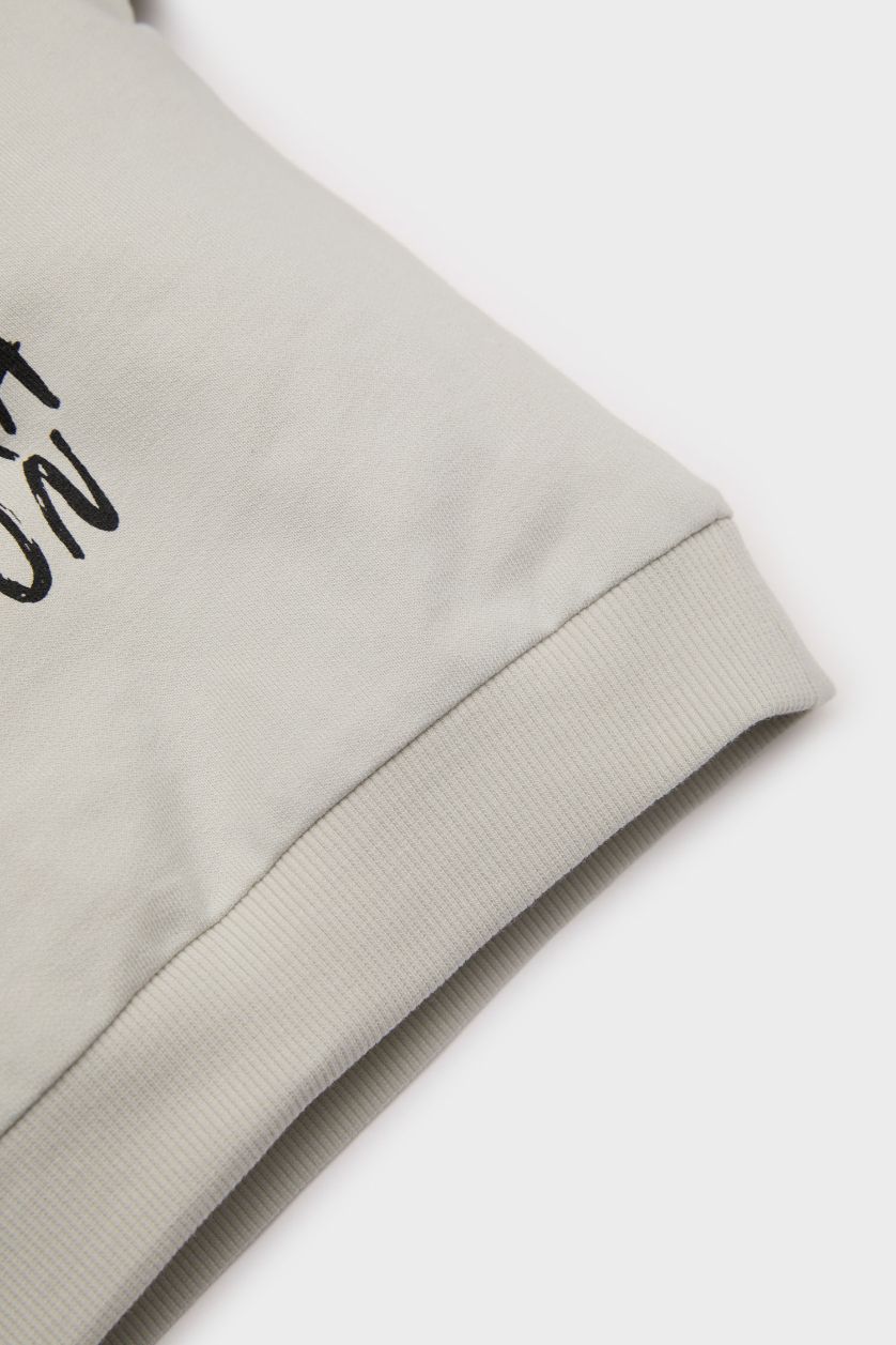 Erkek Bebek Açık Gri Bisiklet Yaka Baskılı Sweatshirt Erkek Bebek