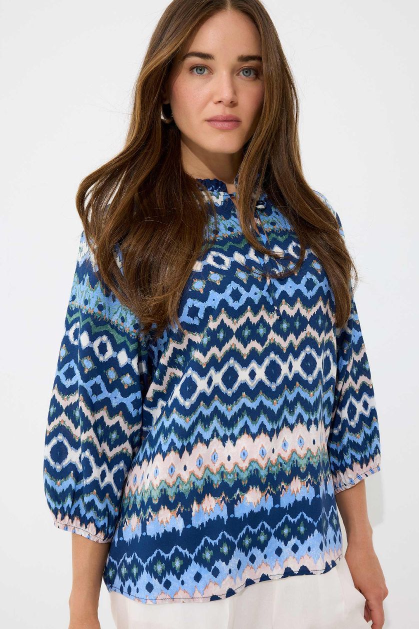 WOMAN Indigo Regular Fit V-Neck Long Sleeve Shirt