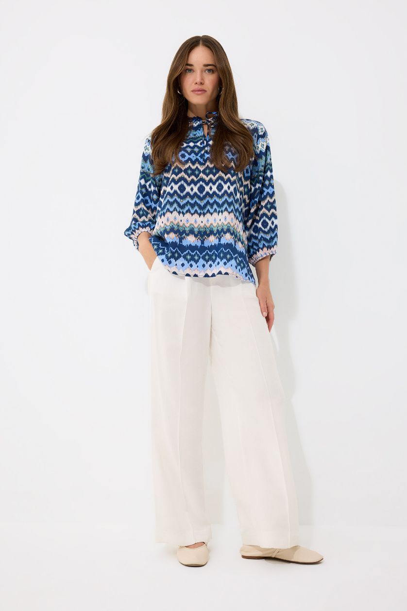 WOMAN Indigo Regular Fit V-Neck Long Sleeve Shirt