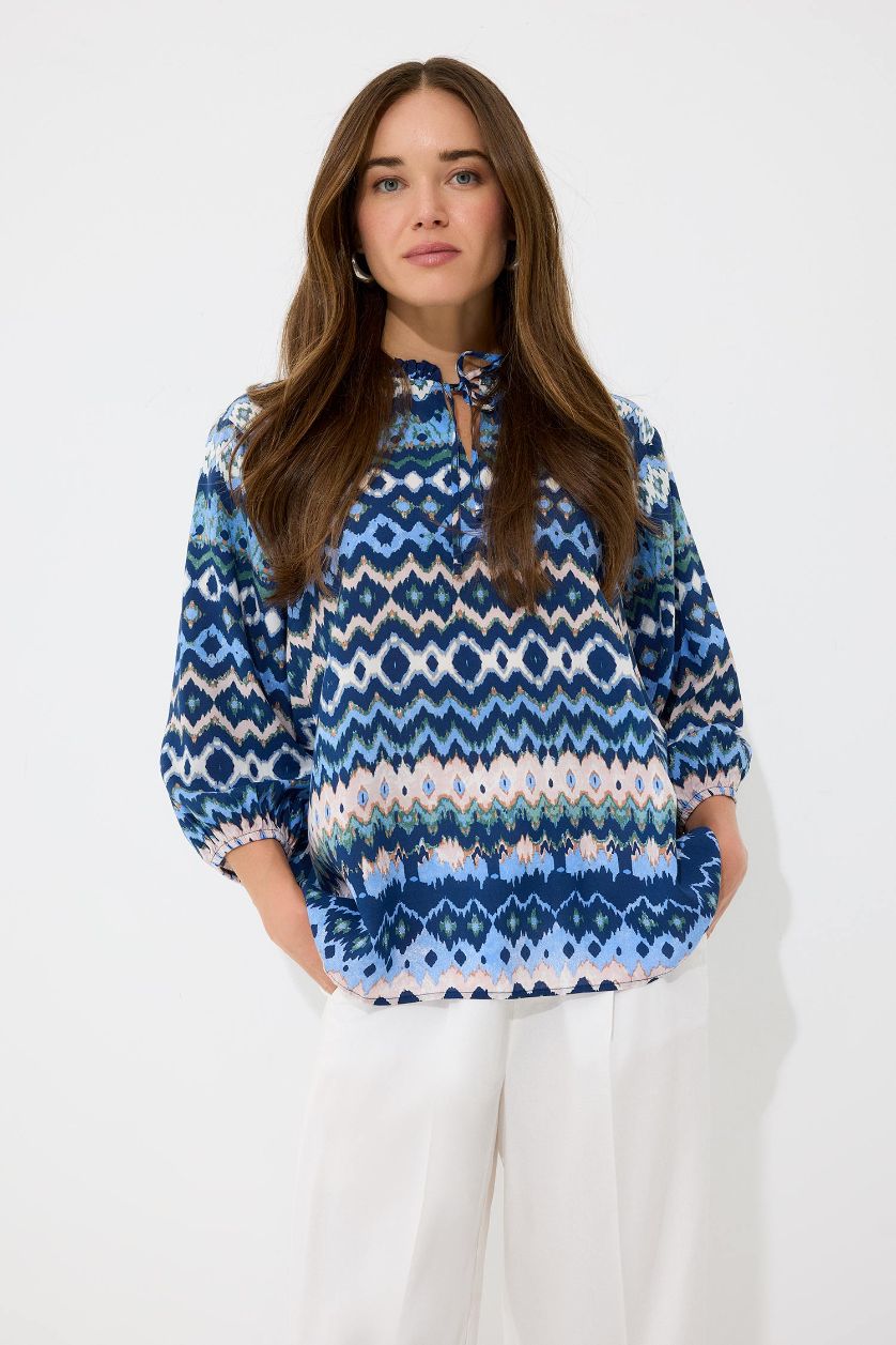 WOMAN Indigo Regular Fit V-Neck Long Sleeve Shirt