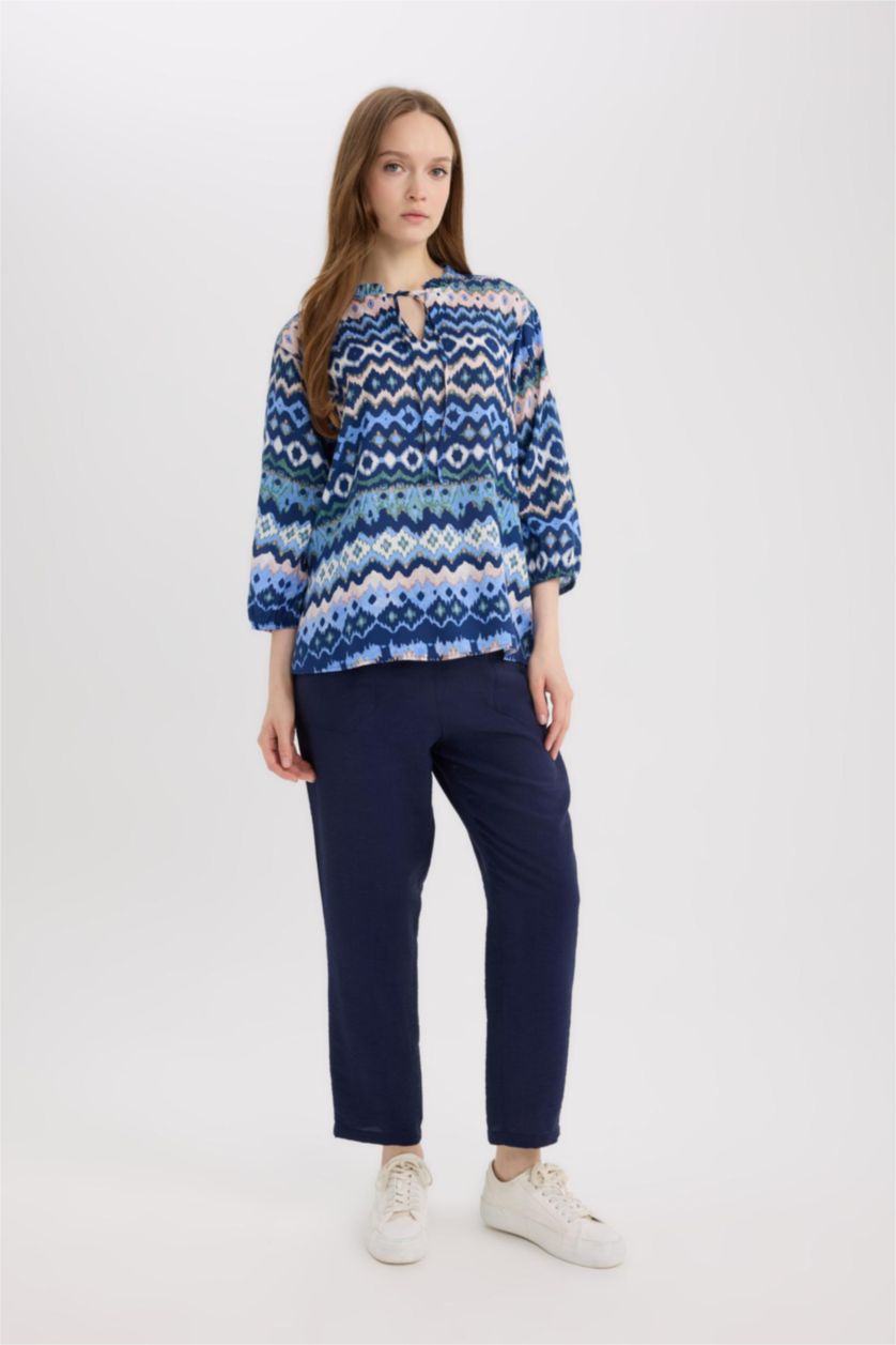 WOMAN Indigo Regular Fit V-Neck Long Sleeve Shirt