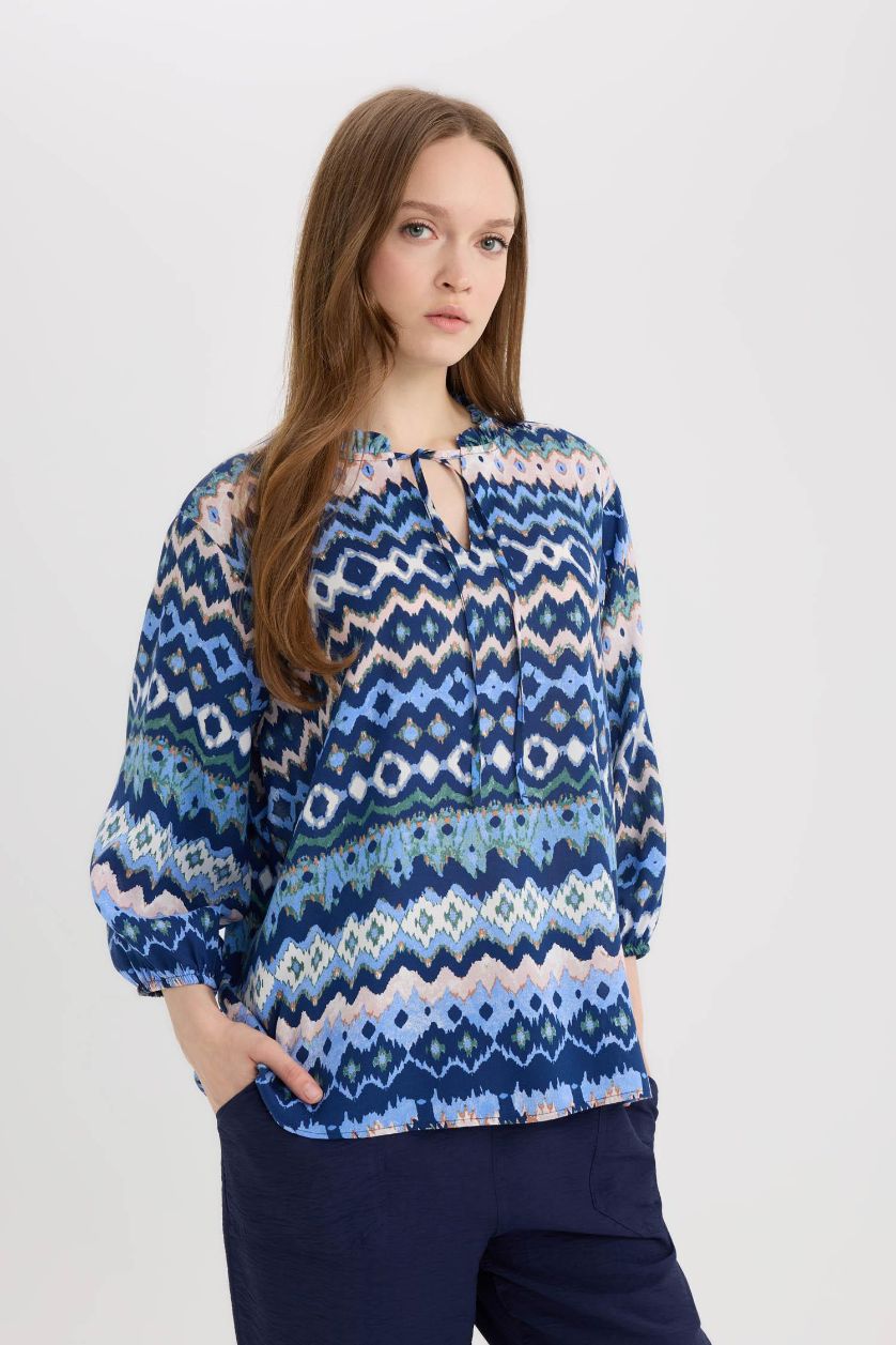 WOMAN Indigo Regular Fit V-Neck Long Sleeve Shirt