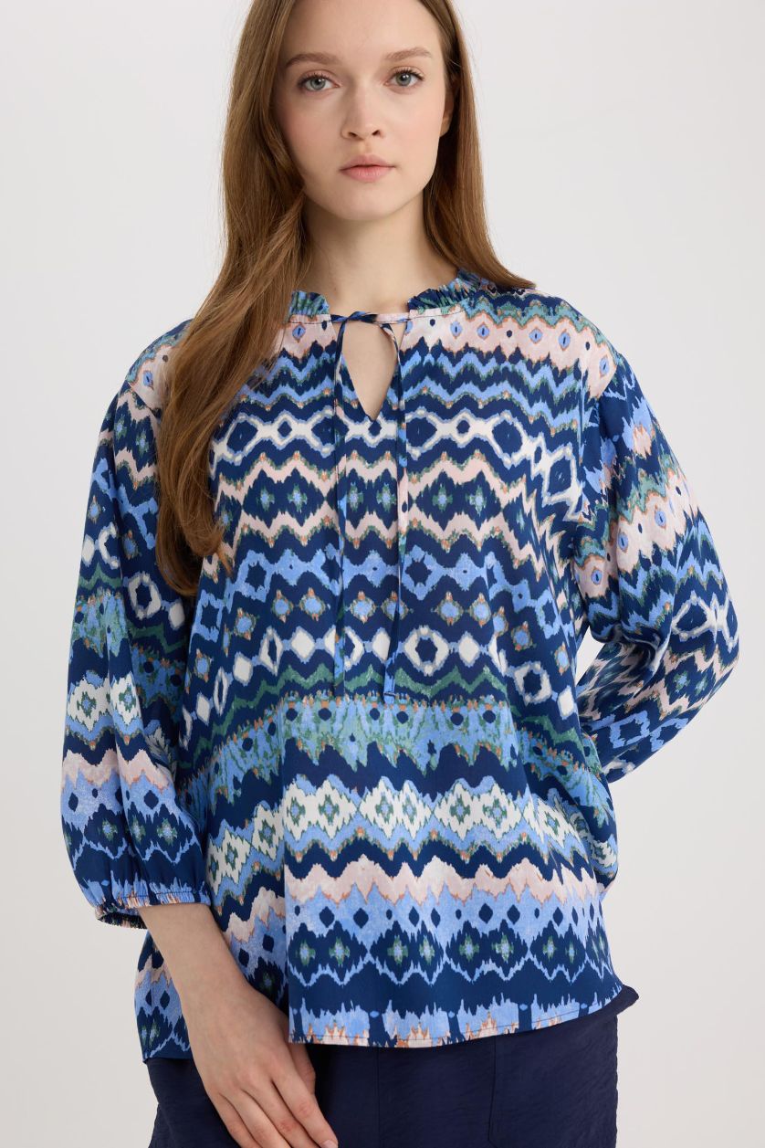 WOMAN Indigo Regular Fit V-Neck Long Sleeve Shirt