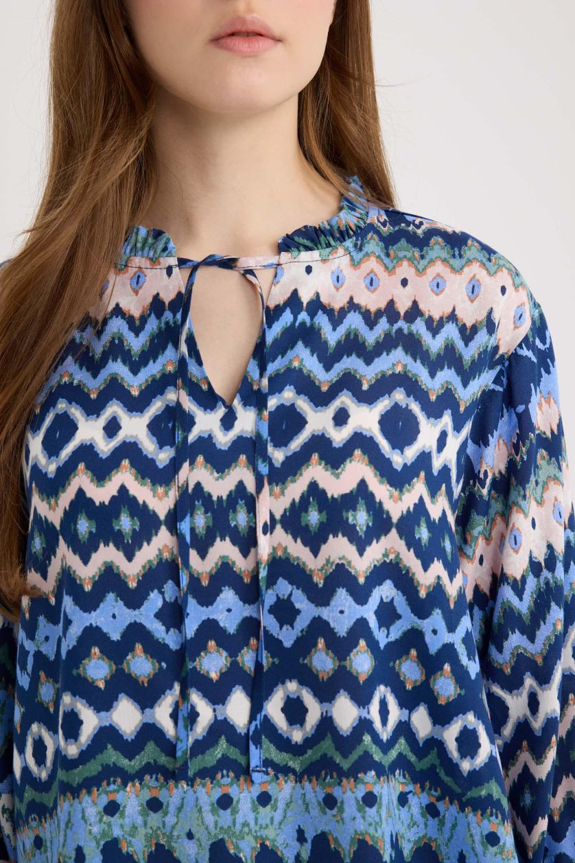 WOMAN Indigo Regular Fit V-Neck Long Sleeve Shirt