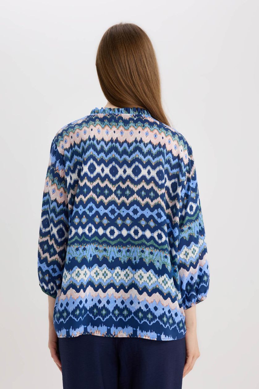 WOMAN Indigo Regular Fit V-Neck Long Sleeve Shirt