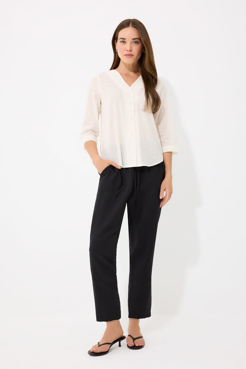 نساء اوف وايت قميص كم طويل من قطن قصة عادية