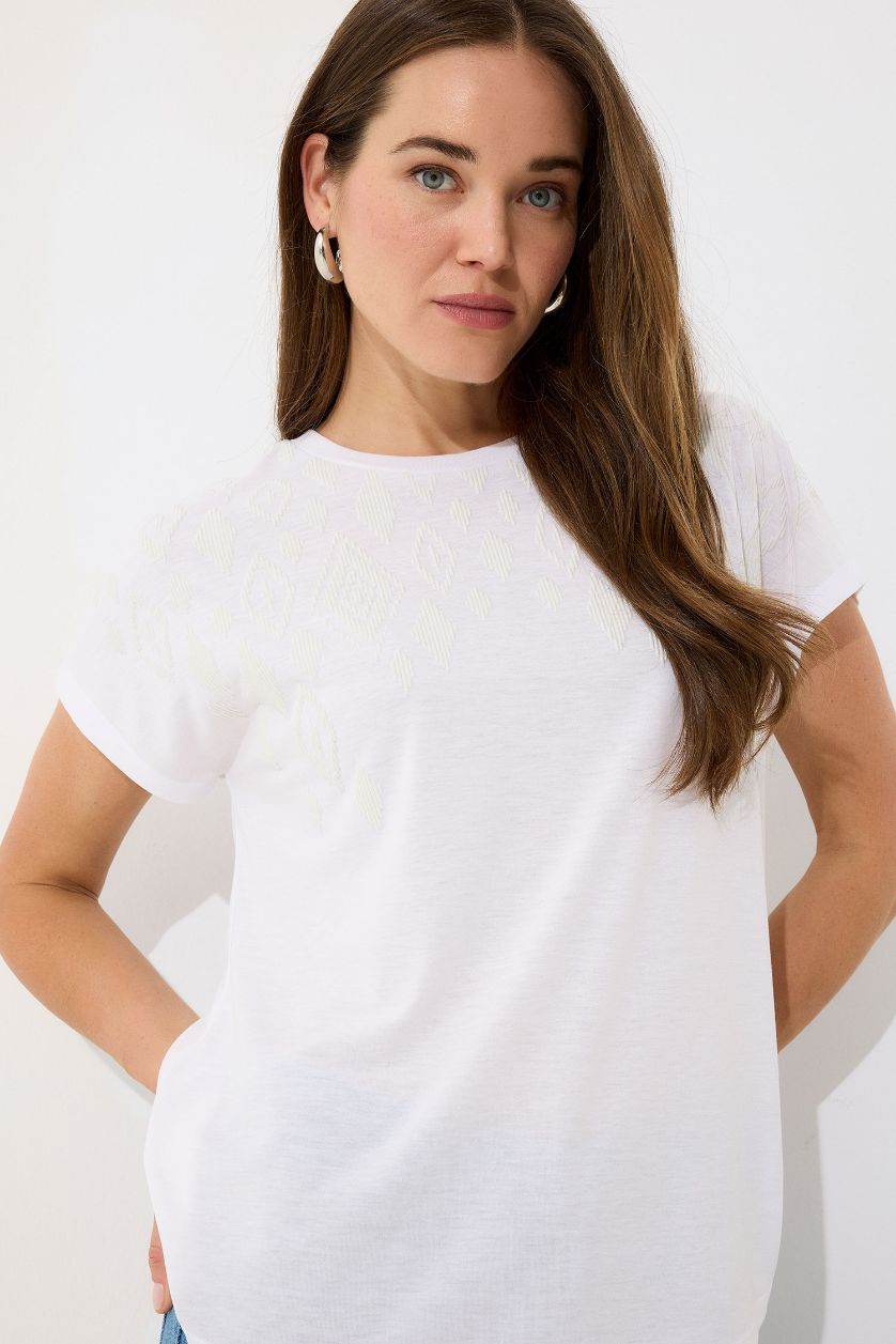 FEMME Blanc T-shirt blanc basique à col rond et manches courtes
