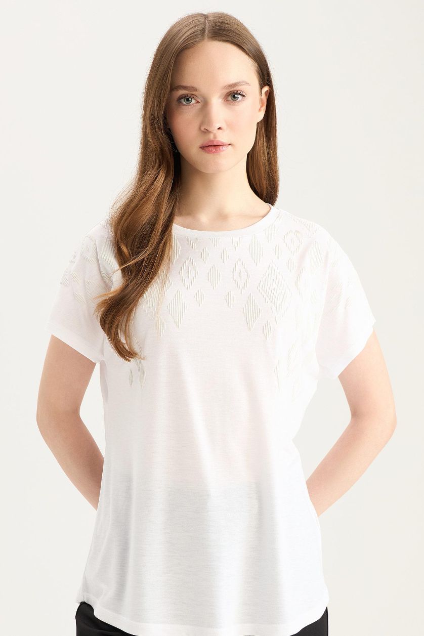 FEMME Blanc T-shirt blanc basique à col rond et manches courtes