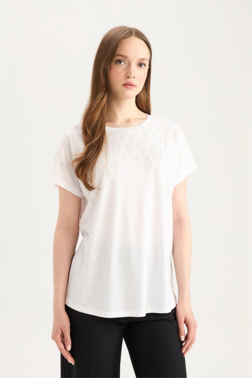 FEMME Blanc T-shirt blanc basique à col rond et manches courtes