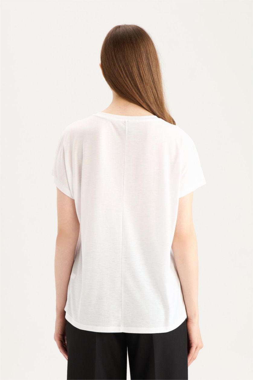 FEMME Blanc T-shirt blanc basique à col rond et manches courtes