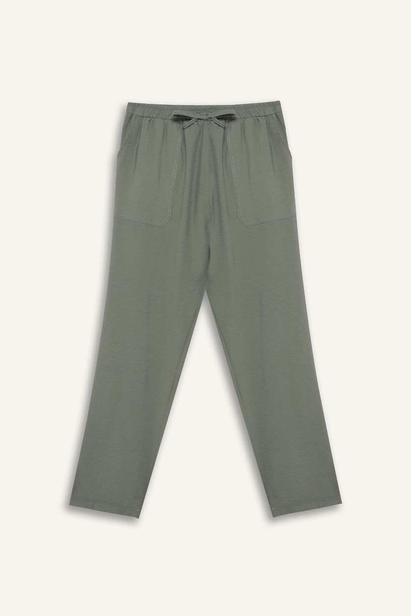 Woman Light Green Straight Fit High Waist Straight Leg Modal Trousers