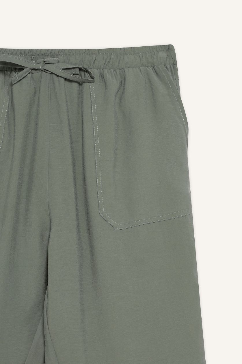 Woman Light Green Straight Fit High Waist Straight Leg Modal Trousers