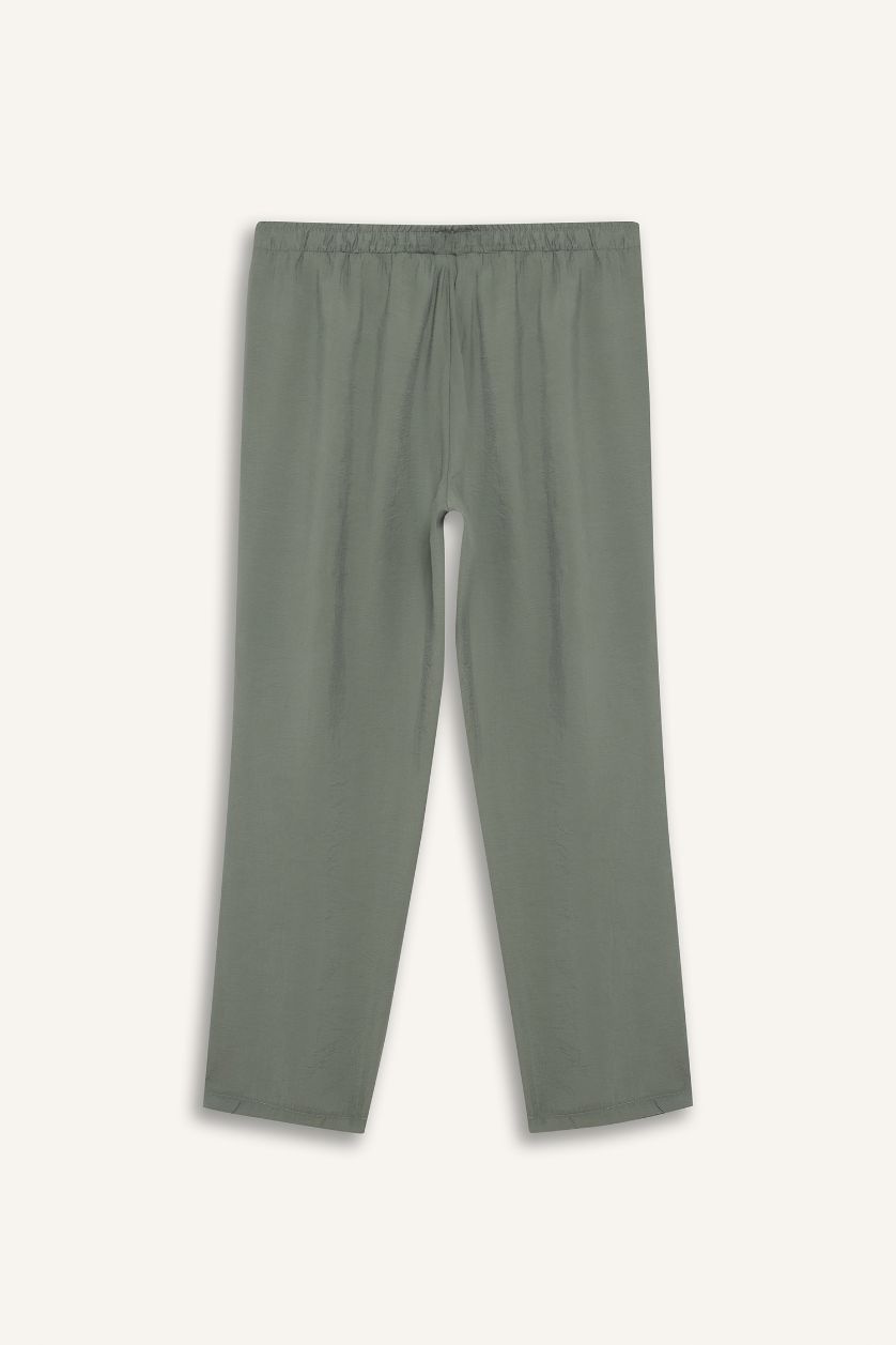 Woman Light Green Straight Fit High Waist Straight Leg Modal Trousers