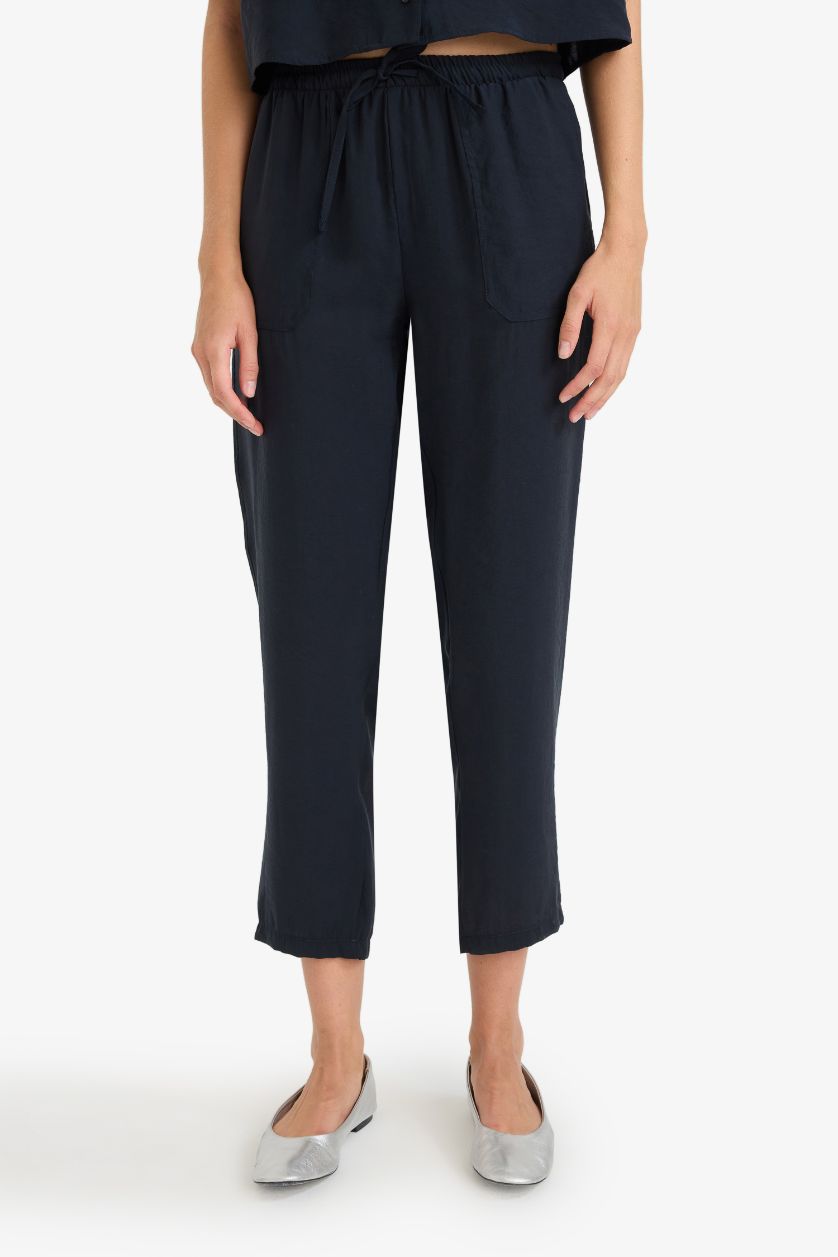 Woman NAVY Straight Fit High Waist Straight Leg Modal Trousers