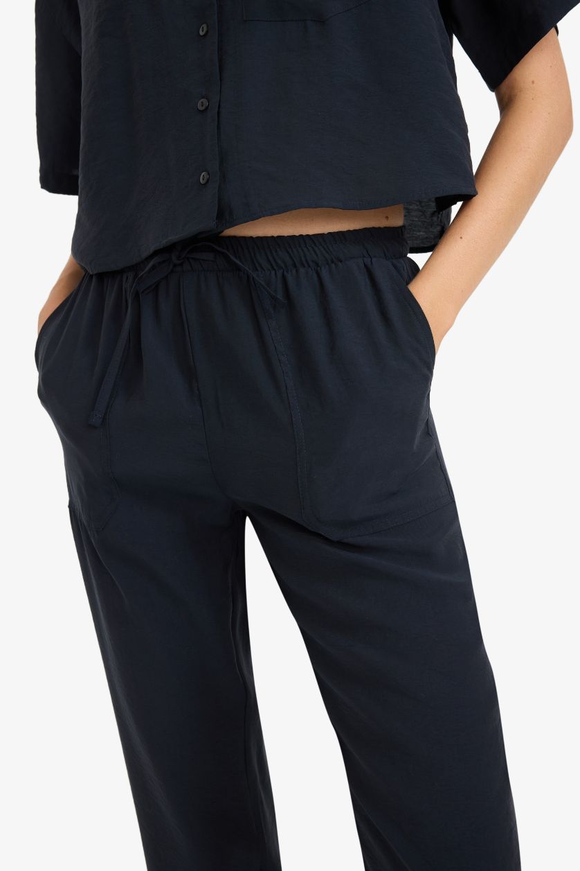 Woman NAVY Straight Fit High Waist Straight Leg Modal Trousers
