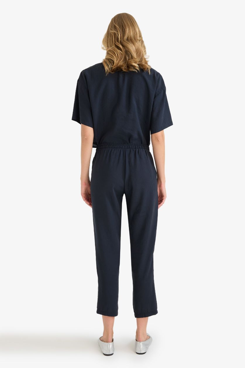 Woman NAVY Straight Fit High Waist Straight Leg Modal Trousers