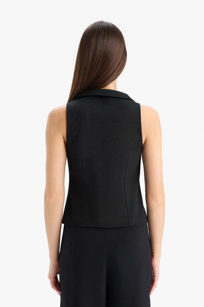 WOMAN Black Afra x Defacto Polo Collar Zippered Sleeveless Cardigan