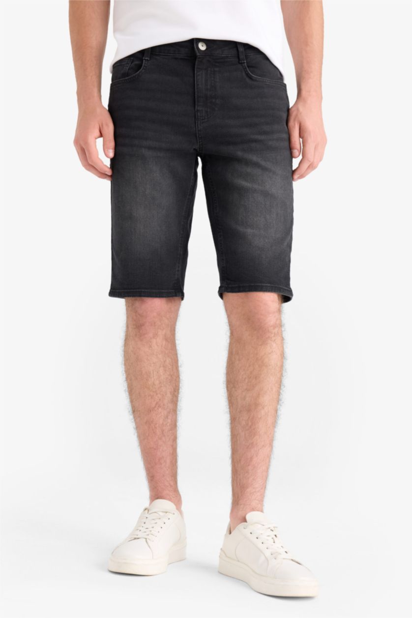 MAN Black Regular Fit Denim Bermuda Shorts