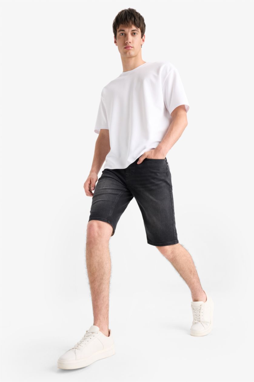 MAN Black Regular Fit Denim Bermuda Shorts