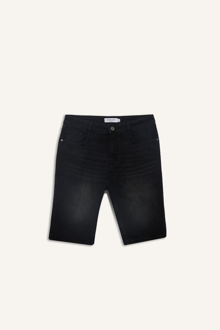 Erkek Siyah Regular Fit Jean Bermuda Şort