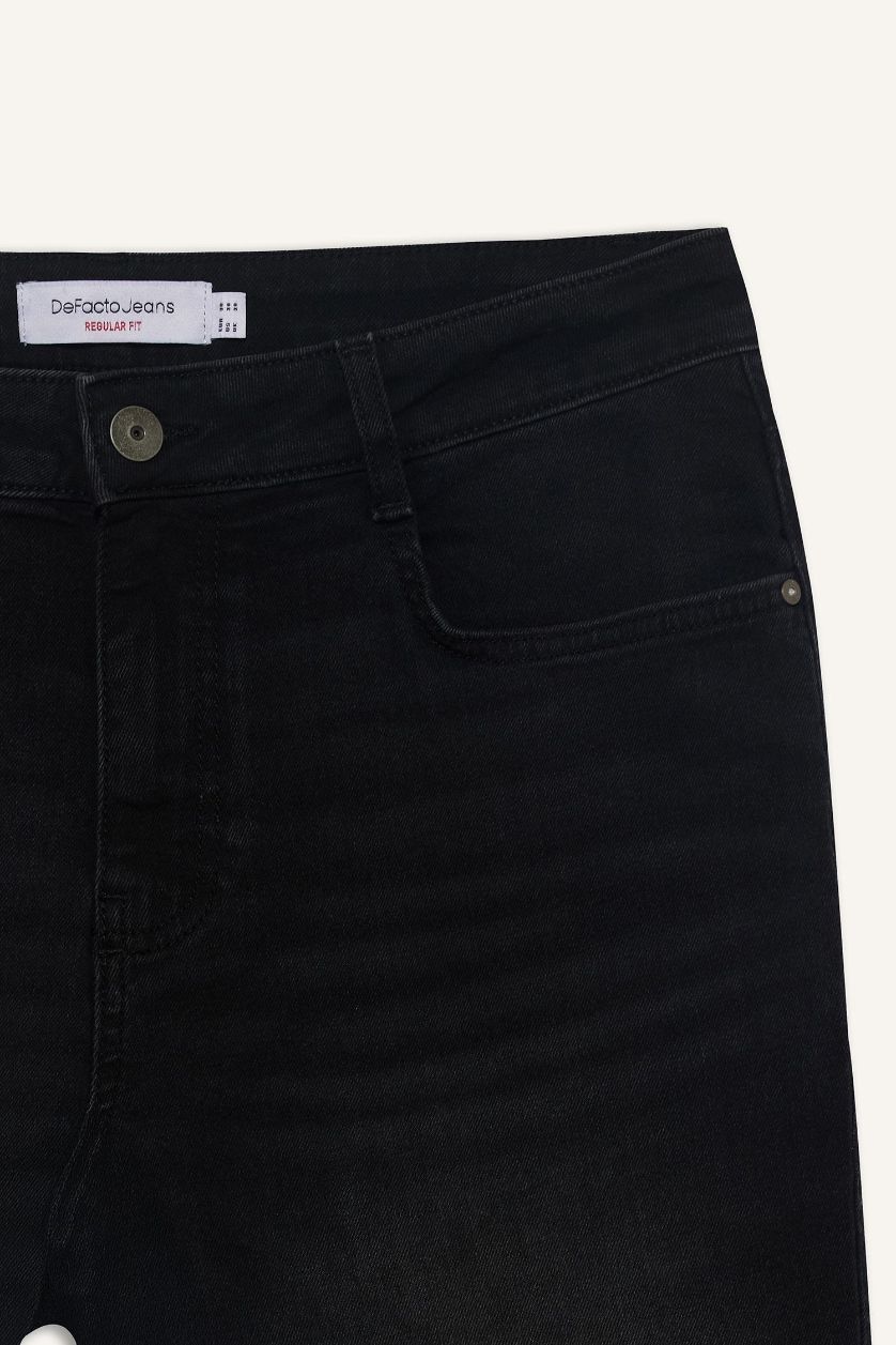 Erkek Siyah Regular Fit Jean Bermuda Şort