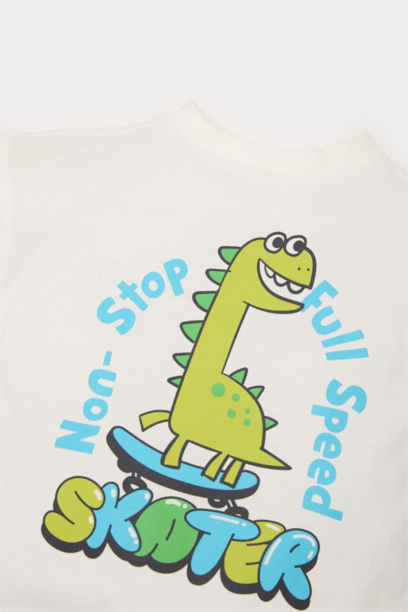 BABY BOY Ecru Baby Boy Regular Fit Dinosaur Printed Short Sleeve T-shirt