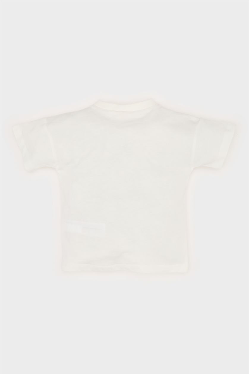 BABY BOY Ecru Baby Boy Regular Fit Dinosaur Printed Short Sleeve T-shirt