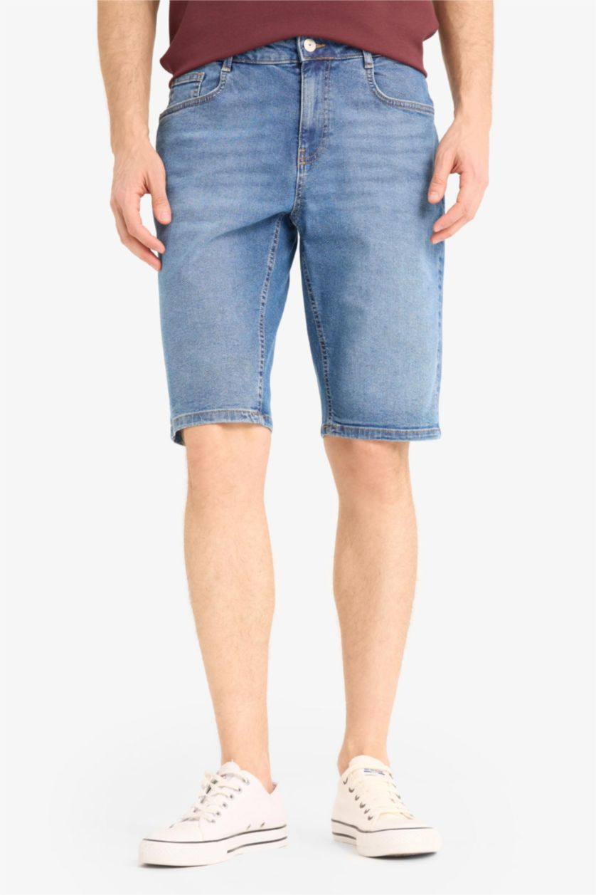 MAN Blue Regular Fit Denim Bermuda Shorts