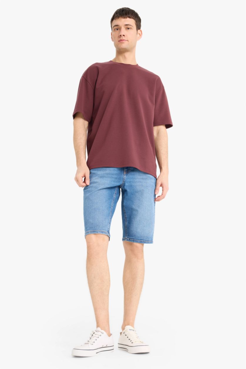 MAN Blue Regular Fit Denim Bermuda Shorts