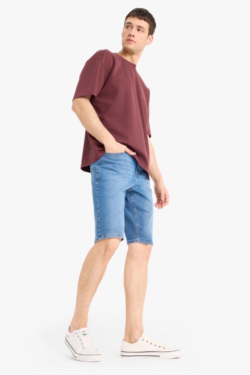 MAN Blue Regular Fit Denim Bermuda Shorts