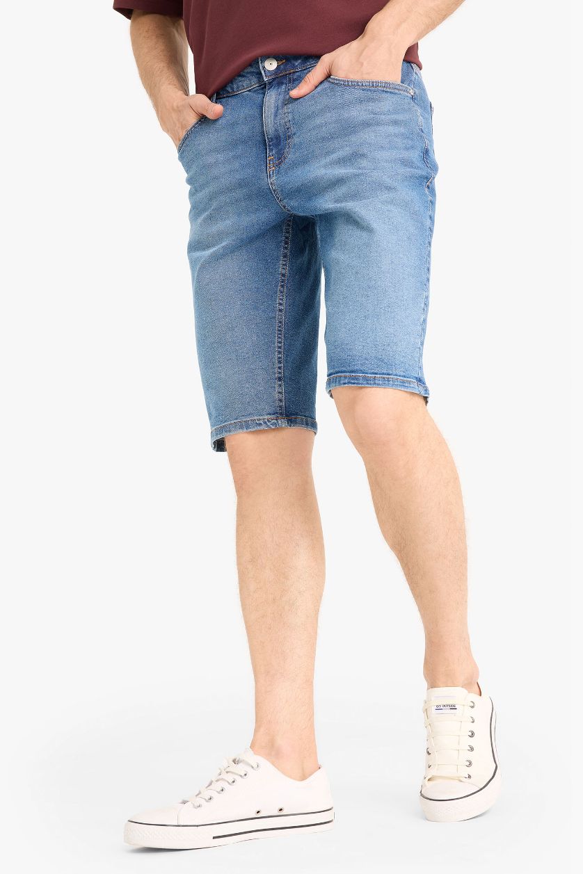 Erkek Mavi Regular Fit Jean Bermuda Şort