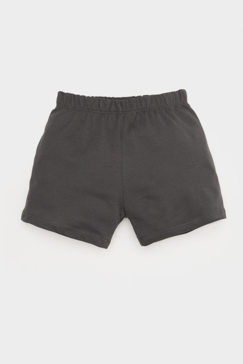 Erkek Bebek Ekru 2'li Takım Kaykay Baskılı Kısa Kollu Tişört Beli Lastikli Şort Erkek Bebek