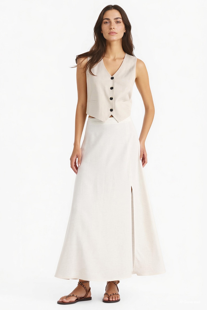 Women Light Sand A Cut Maxi