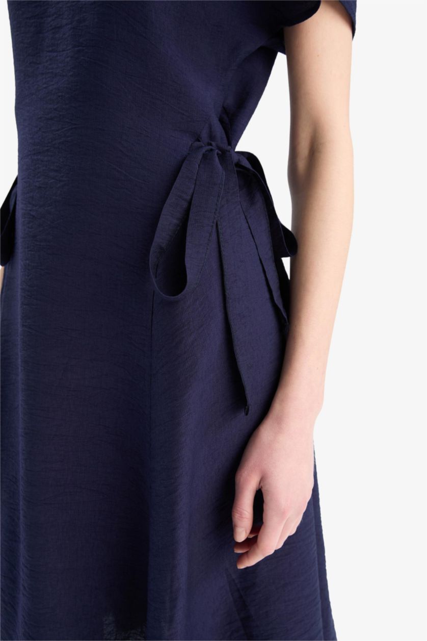 نساء كحلي فستان بياخة V ردن عريض