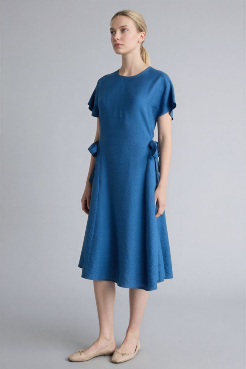 Woman Indigo V-Neck Batwing Dress