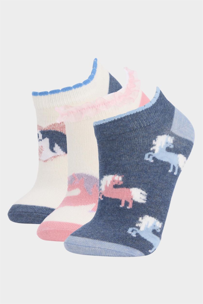 بناتي MIXED شرابات قصيرة بناتي قطن مطبوع - 3 قطع