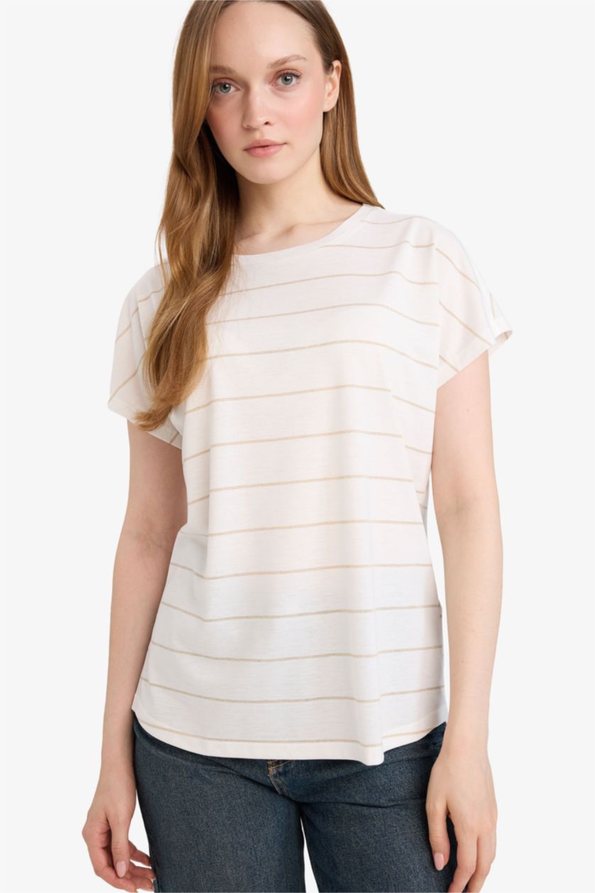 WOMAN Ecru Short Sleeve Striped T-Shirt