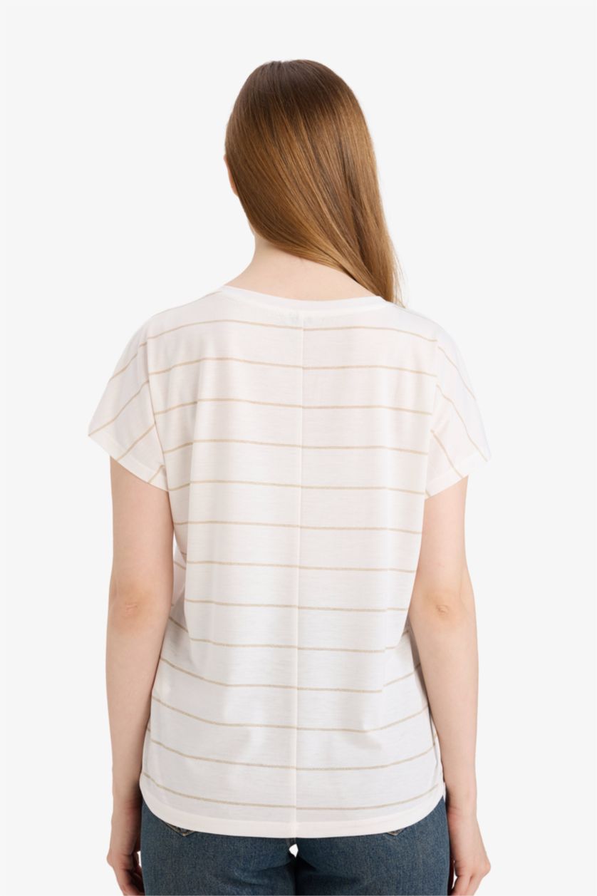 WOMAN Ecru Short Sleeve Striped T-Shirt