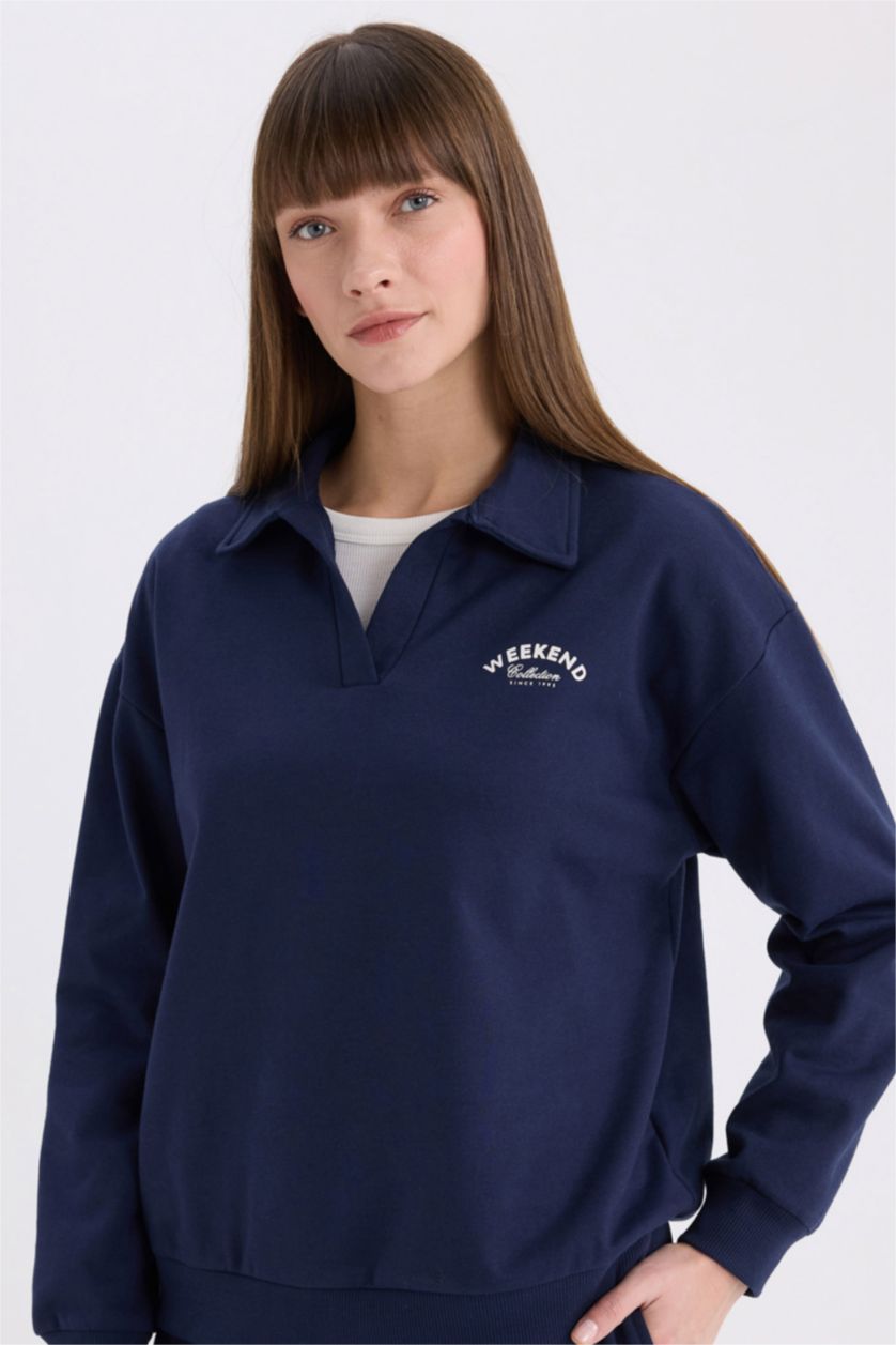 Woman NAVY Relax Fit Slogan Long Sleeve Sweatshirt