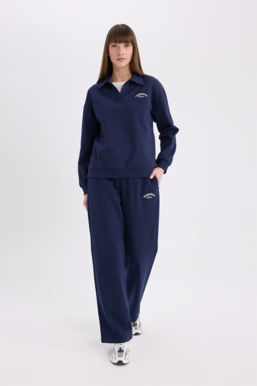 Woman NAVY Relax Fit Slogan Long Sleeve Sweatshirt