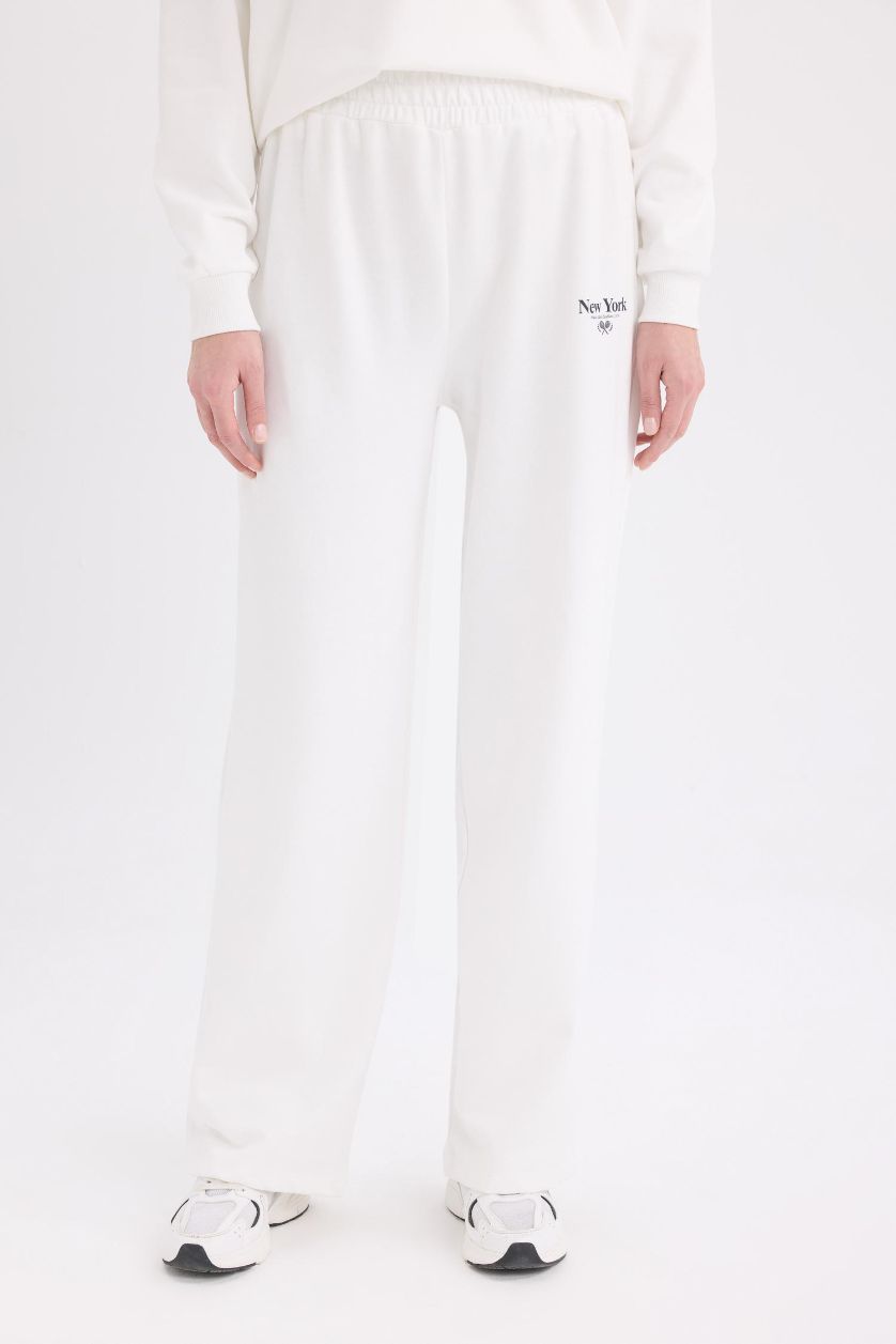 FEMME Écru Pantalon de jogging large imprimé à taille élastique