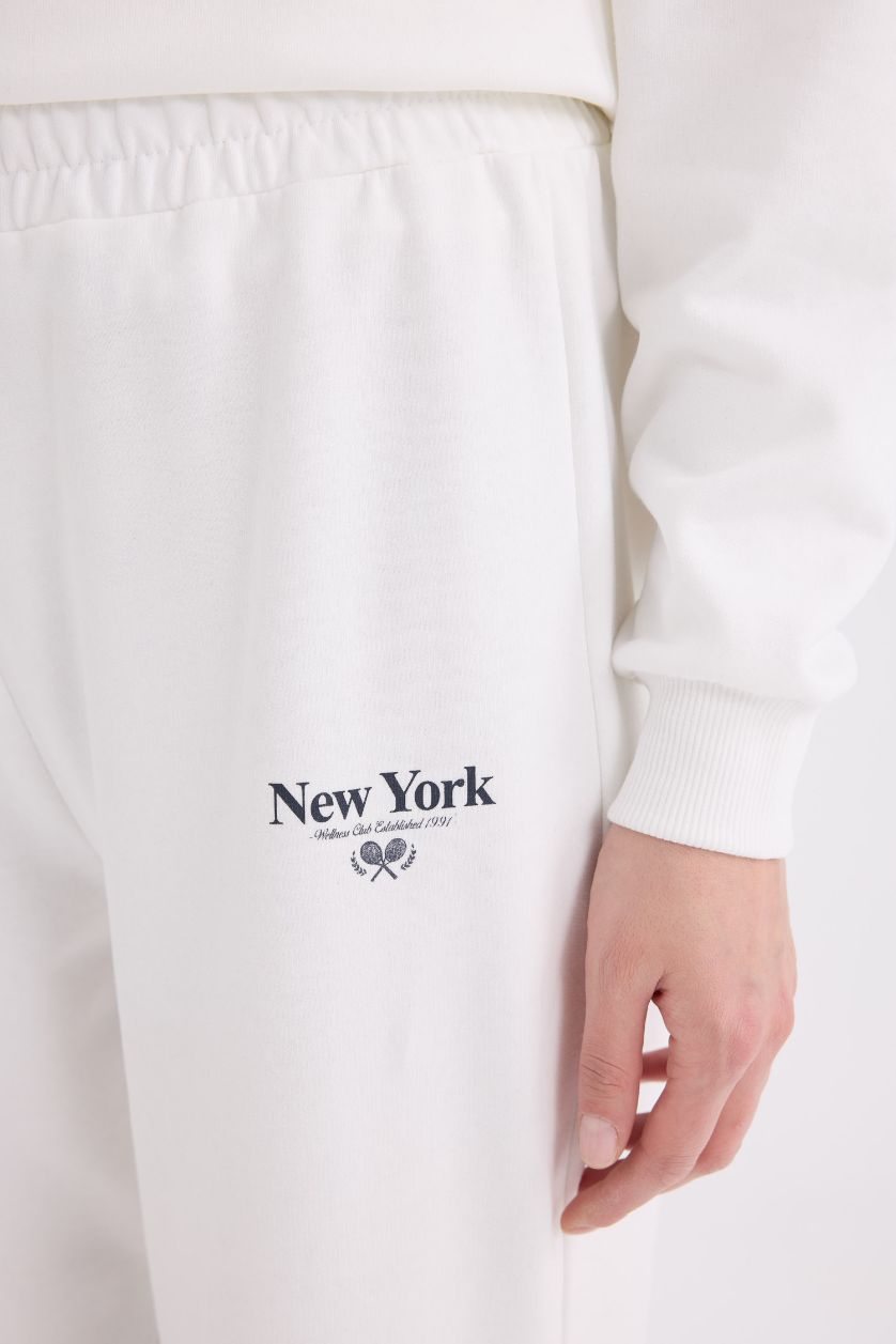 FEMME Écru Pantalon de jogging large imprimé à taille élastique