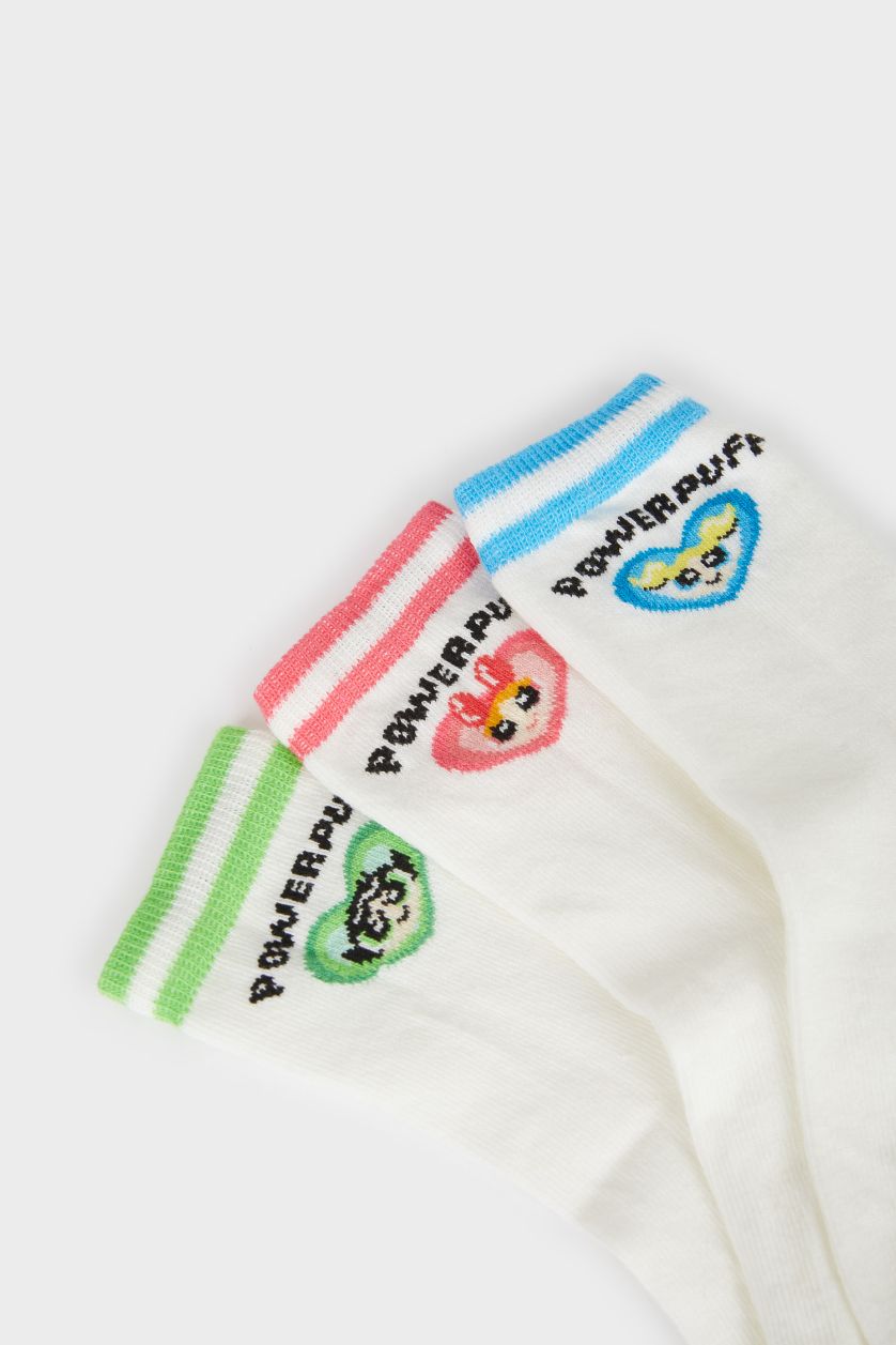 Kız Çocuk - Genç Kız Beyaz Kız Çocuk PowerPuff Gırls 3'lü Pamuklu Uzun Çorap