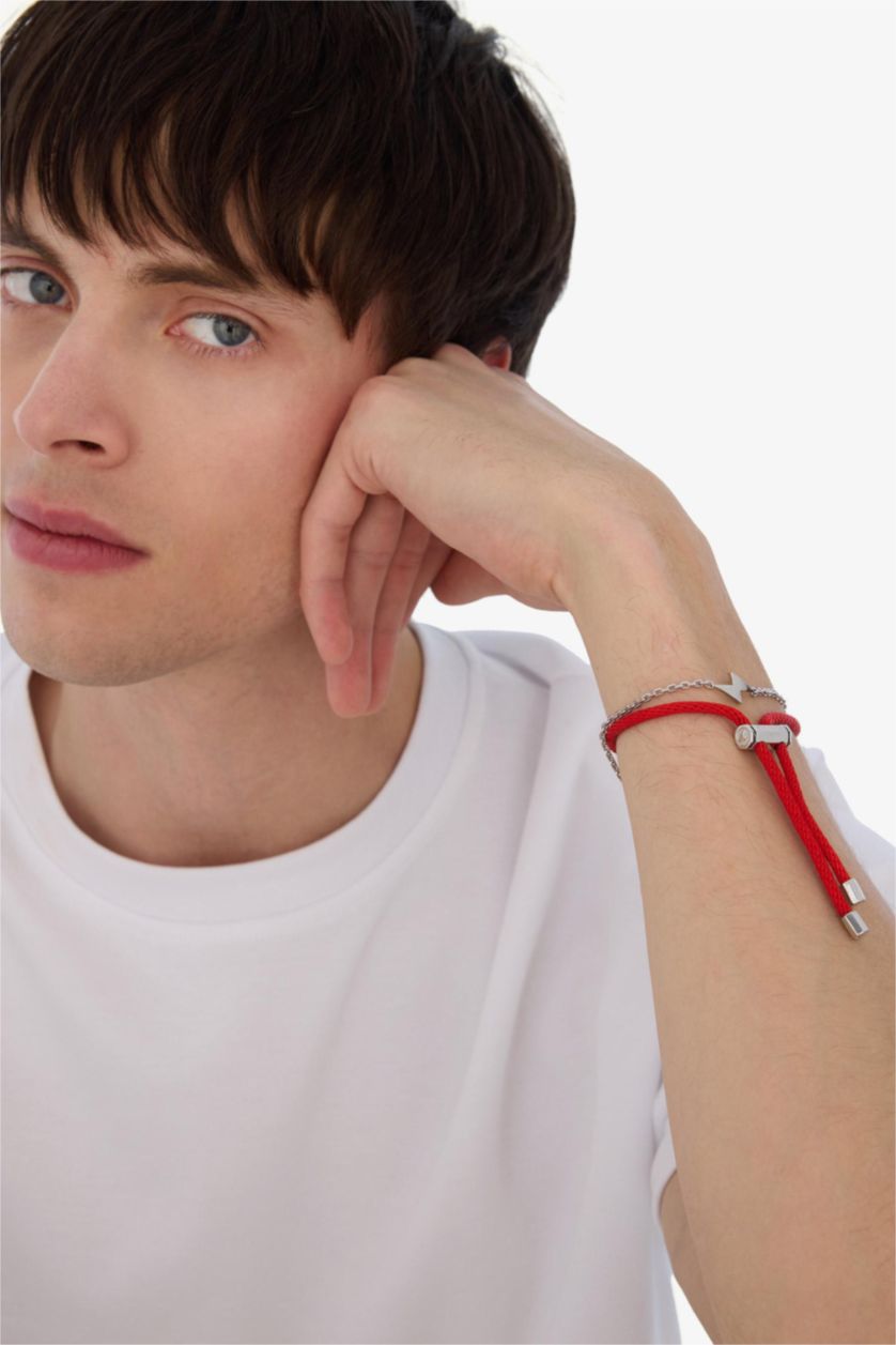Erkek Kırmızı AtolyeWolf x DeFacto Erkek 2'li Kalın İp Çelik Parçalı ve Çelik Zincir Bileklik